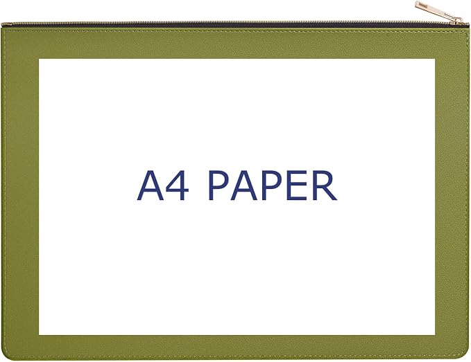 PU Leather A4 File Folder Zipper Document Holder Envelope Folder Case for Receipt Contract (1, Green)