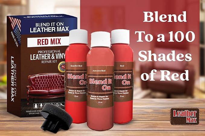 Blend It On Extra Large Leather Repair Kit, 6 Full Ounces for Furniture, Jacket, Sofa, Car Seat, Boots, Easy Instructions to Match Colors, Restore Any Material No Mixing Chart Needed (Red Mix)