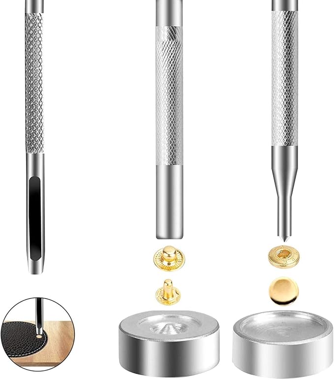 BetterJonny 24 Sets Heavy Duty Leather Snap Fasteners Kit, 10mm Metal Snap Buttons Press Studs Leather Rivets Snaps with 4 Setter Tools for Clothes Bracelet Jackets Jeans Gold