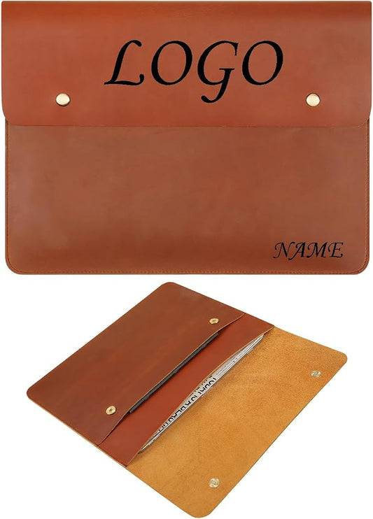 Leather Tablet Sleeve - 12.9 Inch iPad Sleeve, Document Holder Folio File Holder, Genuine Leather Laptop Sleeve Case for Protection and Style-Brown-Custom