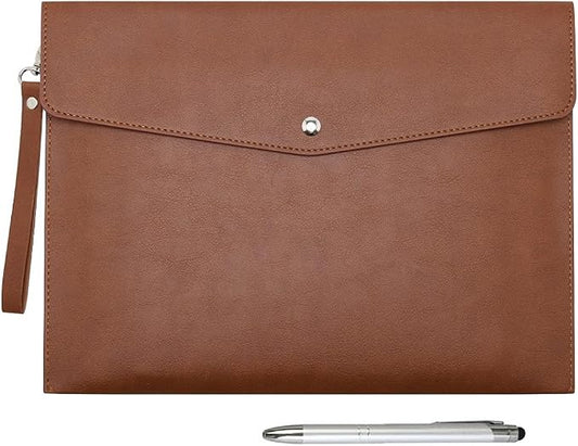 Wonderpool A4 PU Leather Envelope Documents File Portfolio Large Capacity Folders Travel Bag for Paper Letter Stationery Organizer and Tablet Case PC Sleeve (Coffee)