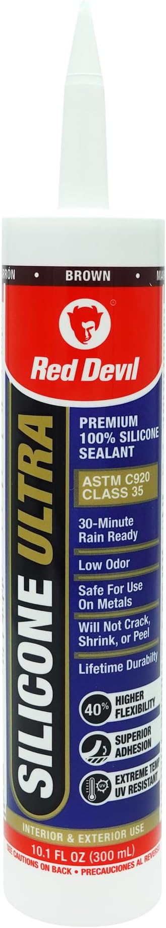 Red Devil 078040 Silicone Ultra 100% RTV Silicone Sealant, 10.1 oz., Brown, 12 Pack
