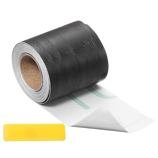 uxcell Wood Tape, 2 Inch x 16ft Self-Adhesive Wood Grain Repair Tape Patch with Plastic Scraper for Baseboards, Doors, Windows, Floor Repair and Furniture Renovation, Black