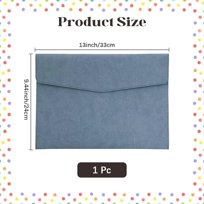 A4 PU Leather File Holder Document Envelope Folder with Snap Closure Blue Waterproof Portfolio File Oragnizer Pocket Storage Case for Receipt Contract Stationery Tablet, Business