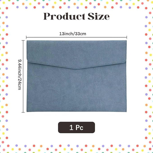 A4 PU Leather File Holder Document Envelope Folder with Snap Closure Blue Waterproof Portfolio File Oragnizer Pocket Storage Case for Receipt Contract Stationery Tablet, Business