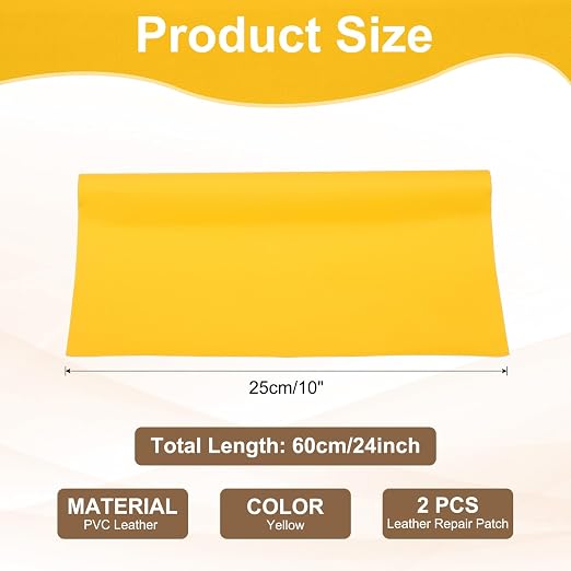 PATIKIL Leather Repair Patch, 2 Pack 10 x 24 Inch Self-Adhesive Vinyl Patch Furniture Tape Repair Kit for Sofas Couches Stools Chairs Cabinets Bags, Yellow
