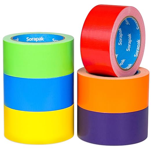 Colored Duct Tape 6 Rolls, 2 in x 20 yd, Rainbow Tape for DIY Crafts | Strong Adhesive, Easy Tear, Waterproof for Packing, Repairs, Color Coding, Home, School & Office
