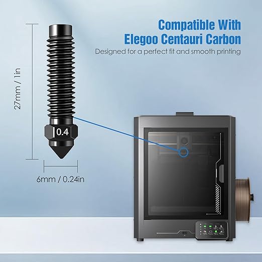Nozzles for Elegoo Centauri Carbon (5-Pack) 0.4mm Hardened Steel Nozzle Kit Wear-Resistant & High-Temperature, 3D Printer Extruder Hotend Accessories