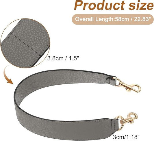 uxcell 22.83 Inch PU Leather Short Bag Strap with Clasp, Purse Handles Handbags Replacement Straps for Clutch Bag Crossbody Underarm Bags, Grey, Gold Buckle
