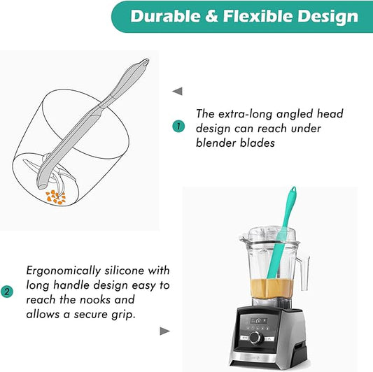 Silicone Blender Spatula for Blade Scraper - Easy to Reach Under Blender Blades and Edges, Silicone Rubber Grip with Hanging Holes Reusable (Cyan)