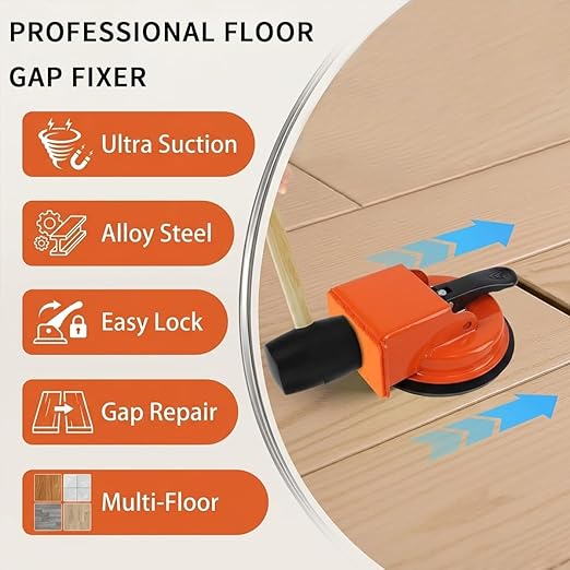 Floor Gap Fixer Tool with Suction Cup, Heavy Duty Flooring Gap Repair Tool for Laminate, Vinyl, Hardwood & Tile Floors, Easy Gap Adjuster, Non-Slip Handle, Orange