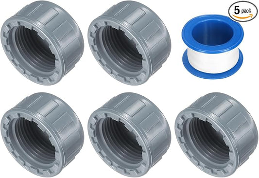 uxcell 5Pcs 3/4 Inch PT Female Thread PVC Pipe Fitting Cap, Cleanout Water Drain End Caps, Pipe Plug Socket Fittings with Tape for Water Heater Supply Lines, Plumbing, Gray