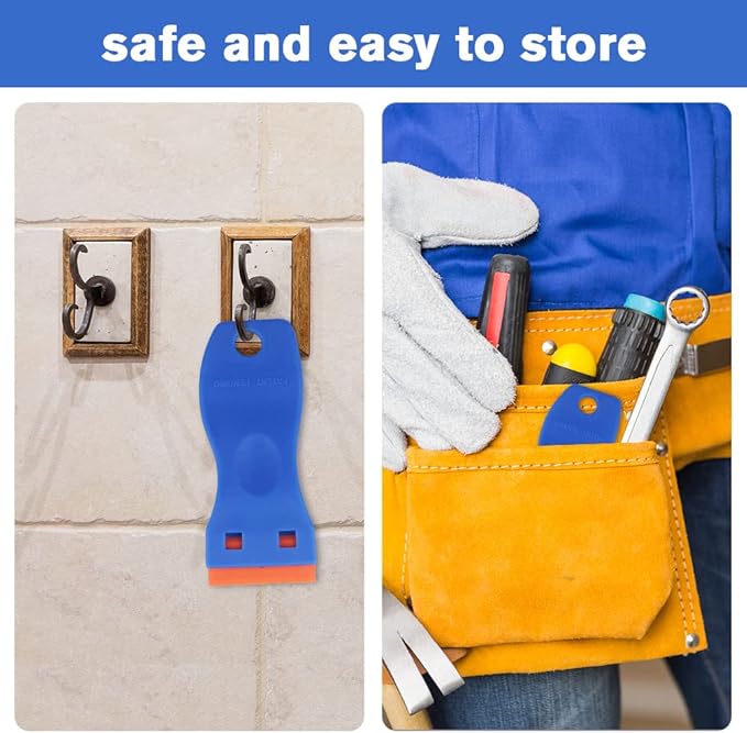 Ainiv Plastic Razor Blade Scrapers, Scraper Tool with 20PCS Blades, Multi-funtional Cleaning Razor Scraper for Removing Stickers, Labels, Caulk, Adhesive, Paint Removal-Blue&Orange
