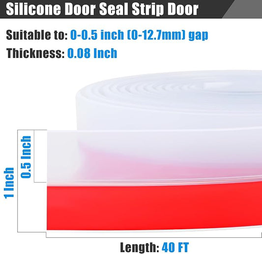 Draft Seal Tape for Doors and Windows 1 in x 40 Ft Silicone Weather Stripping Extra Thick 2mm Door Seal Strip with Strong Adhesive Draft Insulation Stopper Side Seal - Clear