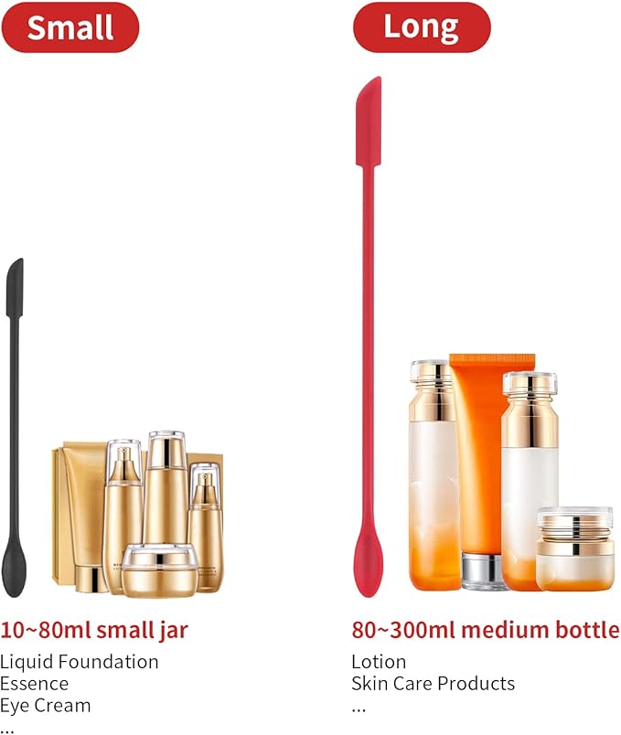 Mini Spatula Silicone Spatula Set - Cuttte 2pcs Small Makeup Scrapers for Cosmetics, Reusable Beauty Tiny Tools, Thin Jar Scraper, Get Last of Makeup Out, Black and Red