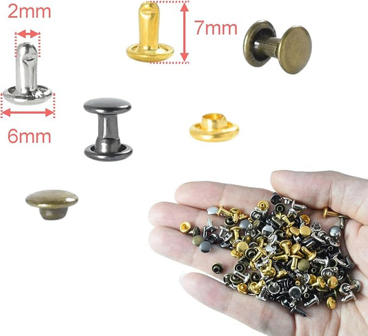 400Sets Rivets for Leather, 6mm Double Round Cap Rivets, Leather Rivets Tubular Studs Spike for Purse Strap Key Rings Clothing Fabric Pets Collar Repair Hardware (4 Color)