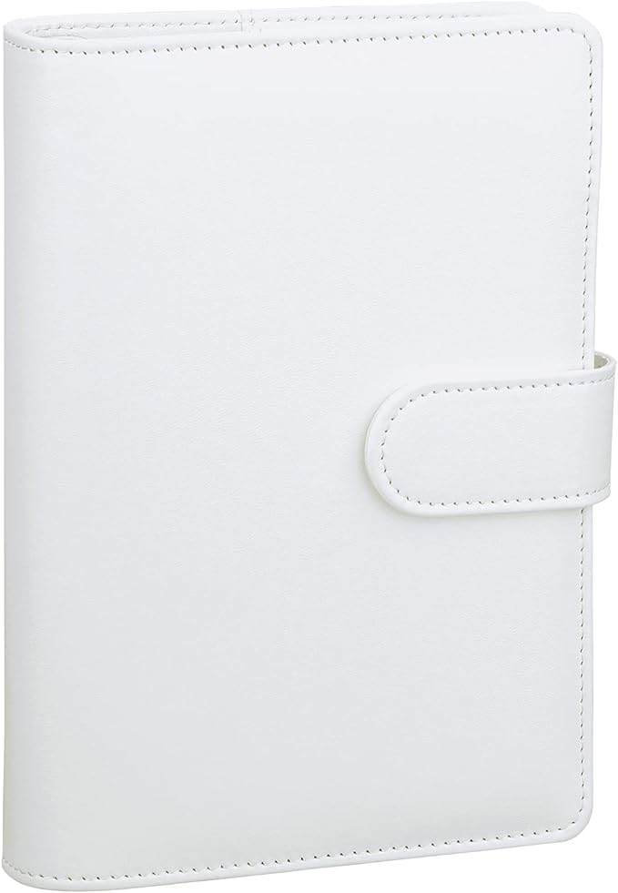 Antner A6 Binder 6 Ring Refillable Notebook Budget Planner for A6 Filler Paper, PU Leather Loose Leaf Personal Planner Wallet Money Organizer Cash Stuffing Binder with Magnetic Buckle Closure, White
