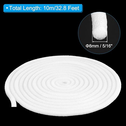 PATIKIL 5/16 Inch x 32.8 Feet Backer Rod for Gaps and Joints, Foam Rope Caulk Crack Joint Filler Roll Seal Weather Strip for Home Construction Car, White