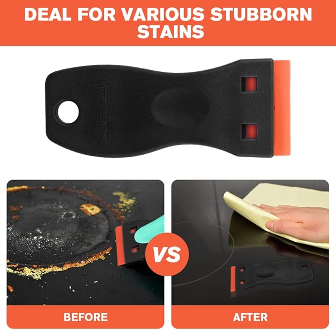 Ainiv Plastic Razor Blade Scrapers, 2PCS Scraper Tool with 30PCS Blades, Multi-funtional Cleaning Razor Scraper for Removing Stickers, Labels, Caulk, Adhesive, Paint Removal-Black&Orange