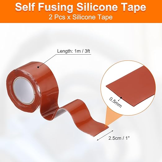 uxcell 2 Pcs Self Fusing Silicone Tape, 1" x 3ft Waterproof Water Leak Sealing Tape for Plumbing Pipe Hose Repair Handles, Red (0.5mm Thick)