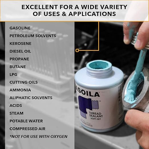 Gasoila Soft-Set Pipe Thread Sealant – Non-Hardening Paste for Metal & Plastic, 2 oz Tube – Reliable Leak Prevention, Drip-Resistant, Temp Range -100 to 600°F, Made in USA