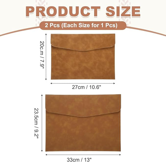 PATIKIL 2Pcs PU Leather File Folders, 13x9 A4 Document Holder Waterproof Envelope Folder with Snap Closure, Portable Portfolio Organizer Case for Paper Receipt, Brown