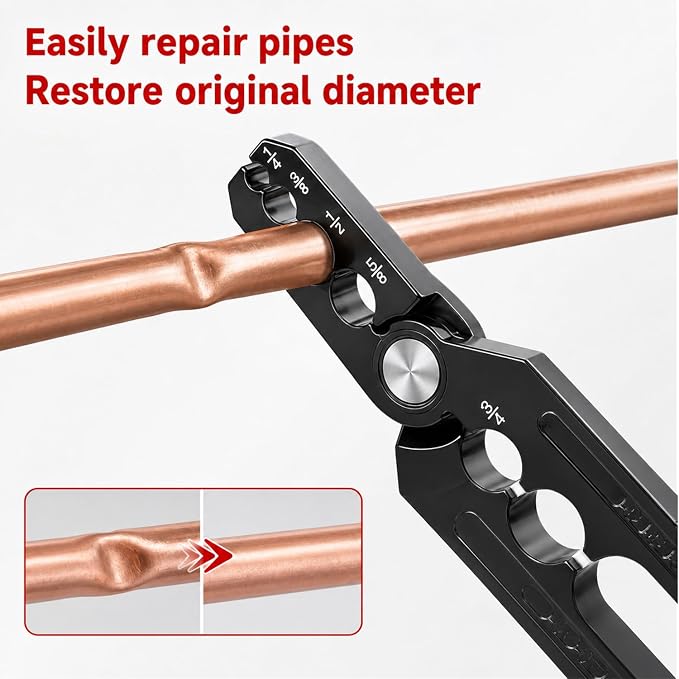 Manual Copper Tube Rounder, Flat Tube Repairer Pliers, Manual Copper Tubing Repair Tool with 6 Hole - for 1/4", 3/8", 1/2", 5/8", 3/4" 7/8" Aluminum Pipe
