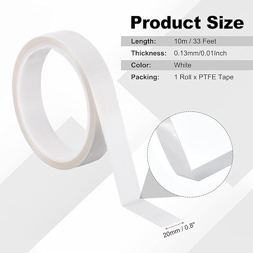 PATIKIL Heat Resistant Tape, 0.8 Inch x 33 Feet High Temperature Tape PTFE Adhesive High Heat Tape Waterproof for Vacuum Sealer Machine Insulation Protection, White, 0.13mm Thick