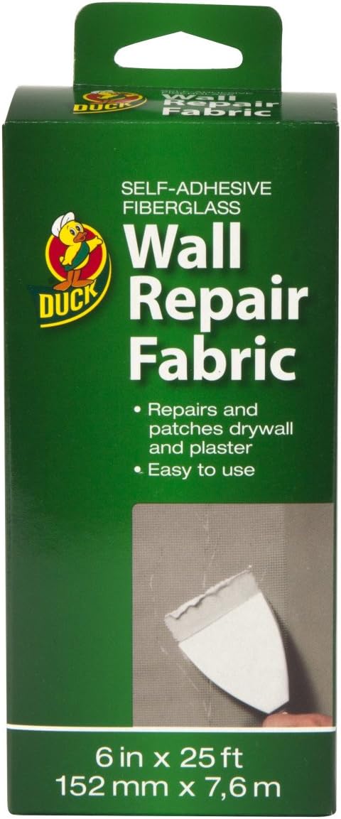 Duck Brand Self-Adhesive Drywall Repair Fabric, 6-Inch by 25 Feet, Single Roll, White (282084)