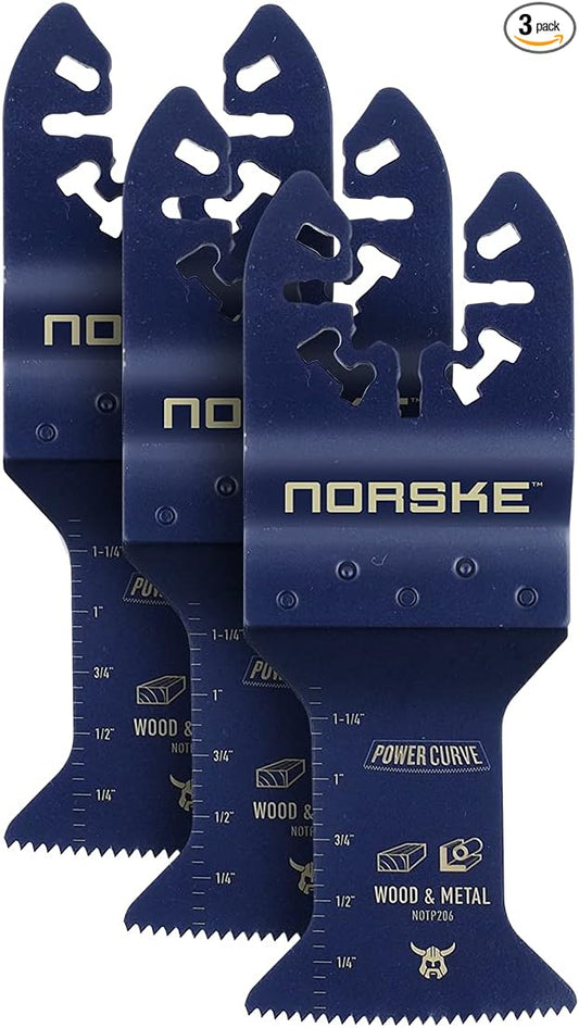 Norske Tools NOTP284 1-1/4" Wood/Metal Flush Cut Curved Blade (3/Pack), Oscillating Tool Accessories | Oscillating Saw Blades