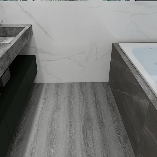 Wood Grain Peel and Stick Floor Tiles – 11.8” Width, Full Roll Length of 118" – Versatile Design for Any Space, Ashline Rustic Self Adhesive Vinyl Flooring, Waterproof and Non-Slip Features