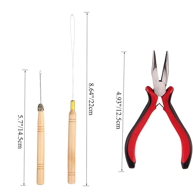 Orgrimmar Hair Extension Tool Kit Hair Extension Remove Pliers Pulling Hook 500 PCS Micro Silicone Rings Bead Device Tool Kits for Professional Hair Styling Tools Accessory (Wine Red)