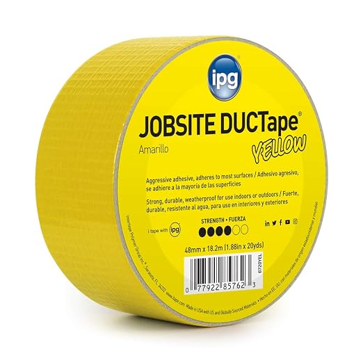 IPG JobSite DUCTape, Colored Duct Tape, 1.88" x 20 yd, Yellow (Single Roll)
