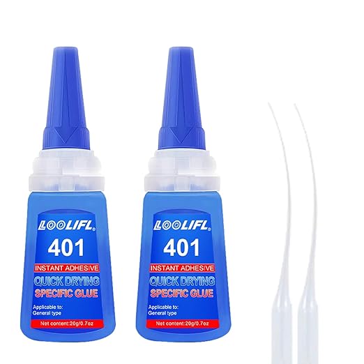 20ml Super Glue Dries Instantly, LOOLIFL High Viscosity 401 Strong Instant Adhesive Bond Transparent All-Purpose Universal for Plastic Wood Metal Rubber Leather Manicure DIY Crafts (401-2pcs)