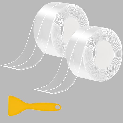 Fixmend Clear Caulk Tape, 2 Roll Self Adhesive Caulk Strip Waterproof, Caulking Sealant Tape for Kitchen, Countertop, Bathroom, Sink, Shower, Bathtub, Toilet Edge Protector with Sealing Tool