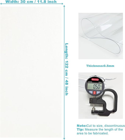 Clear Vinyl Fabric for Sewing, Transparent PVC Vinyl Roll 11.8" x 48"(30cmx122cm) Super Clear Vinyl Sheets, 0.5 mm Waterproof Vinyl Fabric for Making Handags Bows, Bags and DIY Crafts