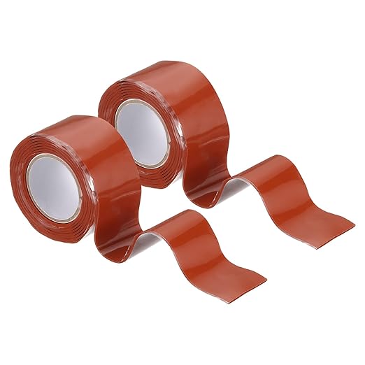 uxcell 2 Pcs Self Fusing Silicone Tape, 1" x 3ft Waterproof Water Leak Sealing Tape for Plumbing Pipe Hose Repair Handles, Red (0.5mm Thick)