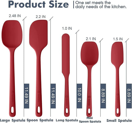 ChefAide 5 Pieces Silicone Spatula Set, Food Grade Rubber Spatula, Upgrade Strong Handle with Ergonomic Grip, Heat Resistant Up to 600°F for Nonstick Cookware, Cooking
