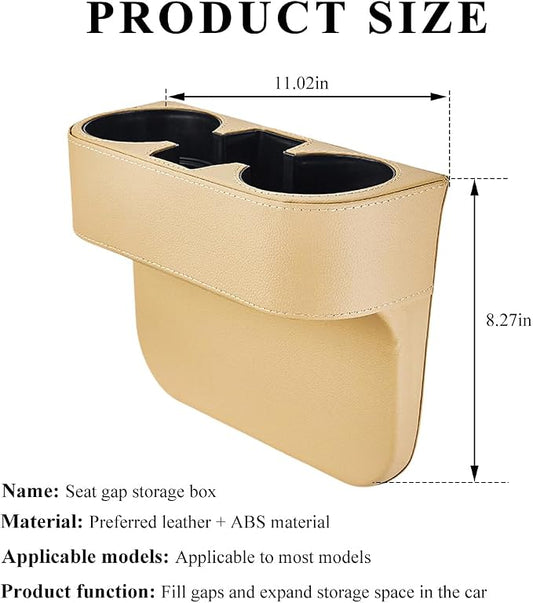 DXNQ Car Cup Holder Gap Filler Organizer, Multifunctional Auto Front Console Gap Filler with Cup Holder, Leather Extra Cup Holder Storage Box for Car Truck SUV, Car Accessories (Beige)