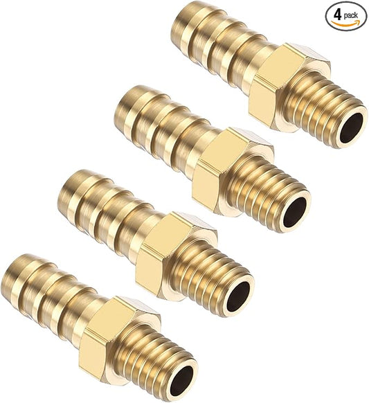 Pack of 4 Brass Hose Barb Fittings Adapter Connector 5mm Hose Barb to M5x0.8 Male Fittings for Home Machines, Massage Bathtubs, and Irrigation Systems