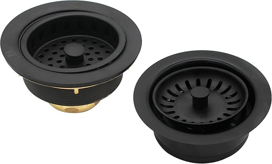 Westbrass CO2165S-62 COMBO PACK 3-1/2" Post Style Large Kitchen Sink Basket Strainer and Waste Disposal Drain Flange with Basket Strainer, Matte Black