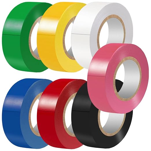 LYLTECH Electrical Tape 7 Rolls 3/4in x 30ft Multi Colored Waterproof | 7 Assorted Colors Pink Yellow Red Green Blue White Black, Strong Adhesive Durable Easy Wrap Insulating Tape for Wire Repair