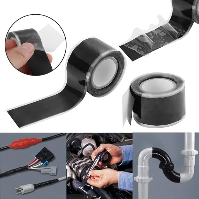 Self-Fusing Silicone Tape, Stretchable Waterproof Tape, Electrical Wires Wrap Emergency Pipe & Plumbing Repair Tape, 2.5cmx1.5m, Black