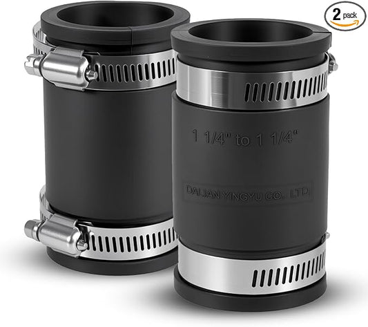 2 Pcs 1-1/4 IN Flexible PVC Pipe Coupling with Stainless Steel Clamps Fit 1-1/4 IN Nominal Pipes, Couplers for Plastic and Copper Pipe Plumbing Connections, Drain Repair, Dust Hose