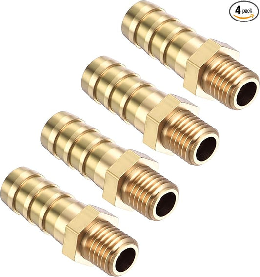 Pack of 4 Brass Hose Barb Fittings Adapter Connector 8mm Hose Barb to M8x1 Male Fittings for Home Machines, Massage Bathtubs, and Irrigation Systems