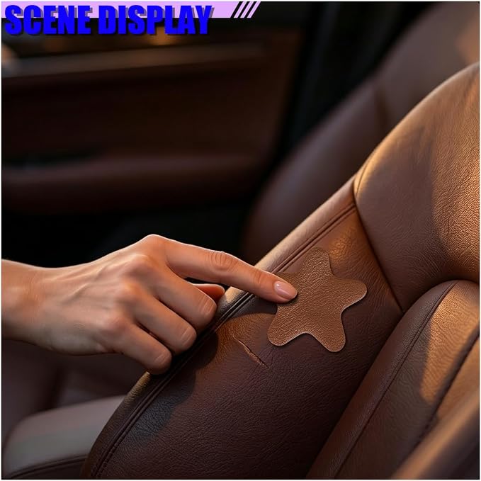 4PCS Stars-Shaped Car PVC Leather Repair Patch Tape, Self-Adhesive Car Seat Tear Repair Kit, Wear-Resistant Auto Interior Decoration Sticker Accessories for Furniture, Upholstery (Brown)