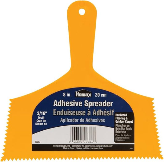 Homax Adhesive Spreader, 8", 3/16" Tooth, Hardwood Flooring Spreader,Orange