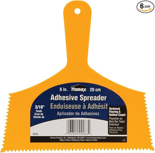 Homax Adhesive Spreader, 8", 3/16" Tooth, Hardwood Flooring Spreader,Orange (Pack of 6)
