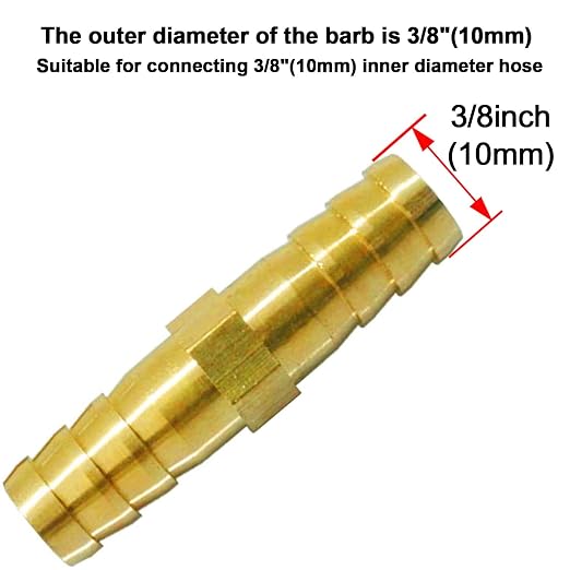 Da by 10 pcs 3/8"(10mm) Barb Splicer Mender Hose Brass Barb Fitting with 20 pcs Stainless Steel Pipe Clamps for Water/Fuel/Air