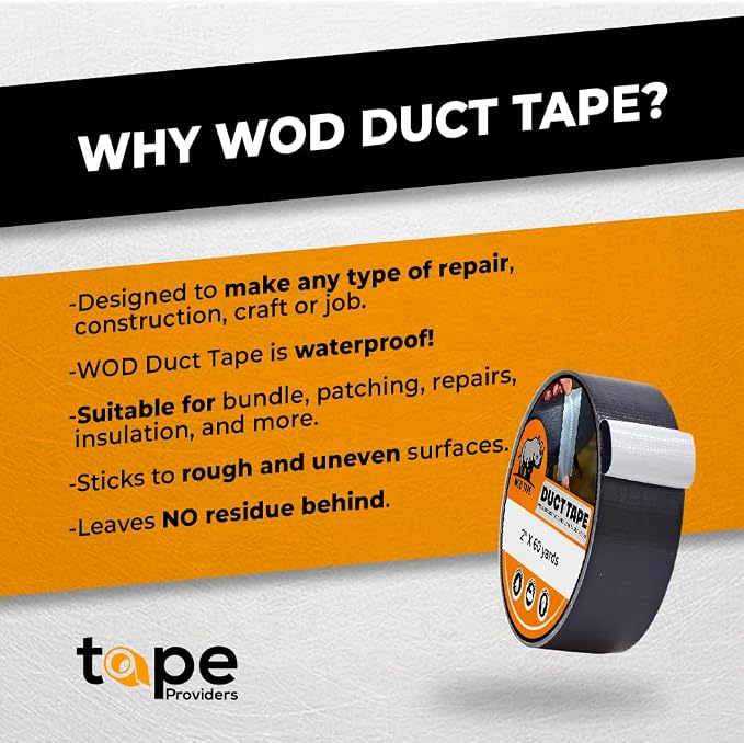 WOD DTC10 Advanced Strength Industrial Grade White Duct Tape, 3/4 inch x 60 ft. Waterproof, UV Resistant For Crafts & Home Improvement
